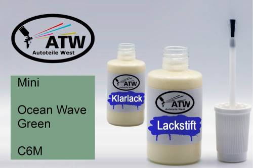 Mini, Ocean Wave Green, C6M: 20ml Lackstift + 20ml Klarlack - Set, von ATW Autoteile West.